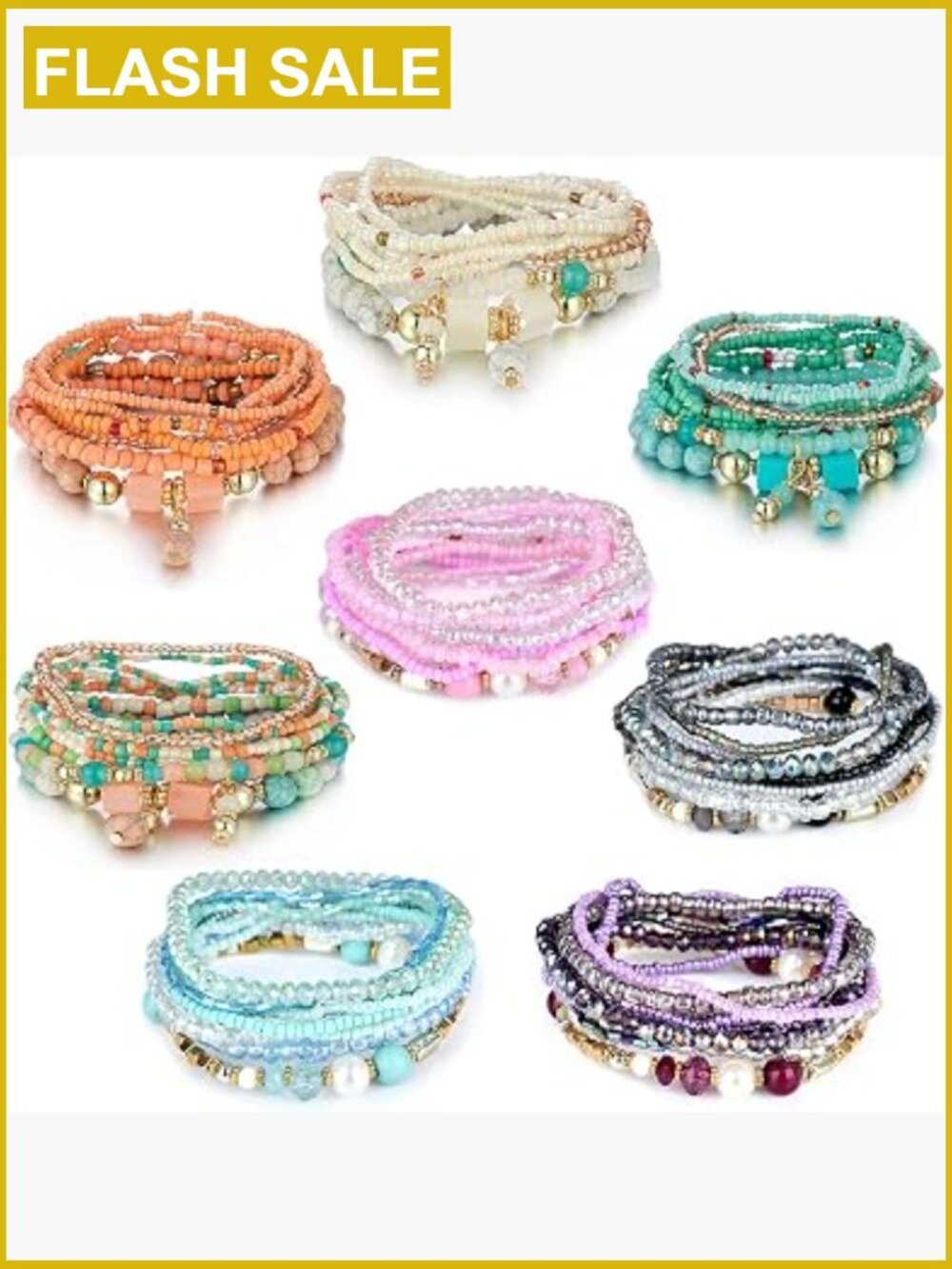 Bohemian Stackable Stretch Bead Bracelet Set for Women Multicolor Layered